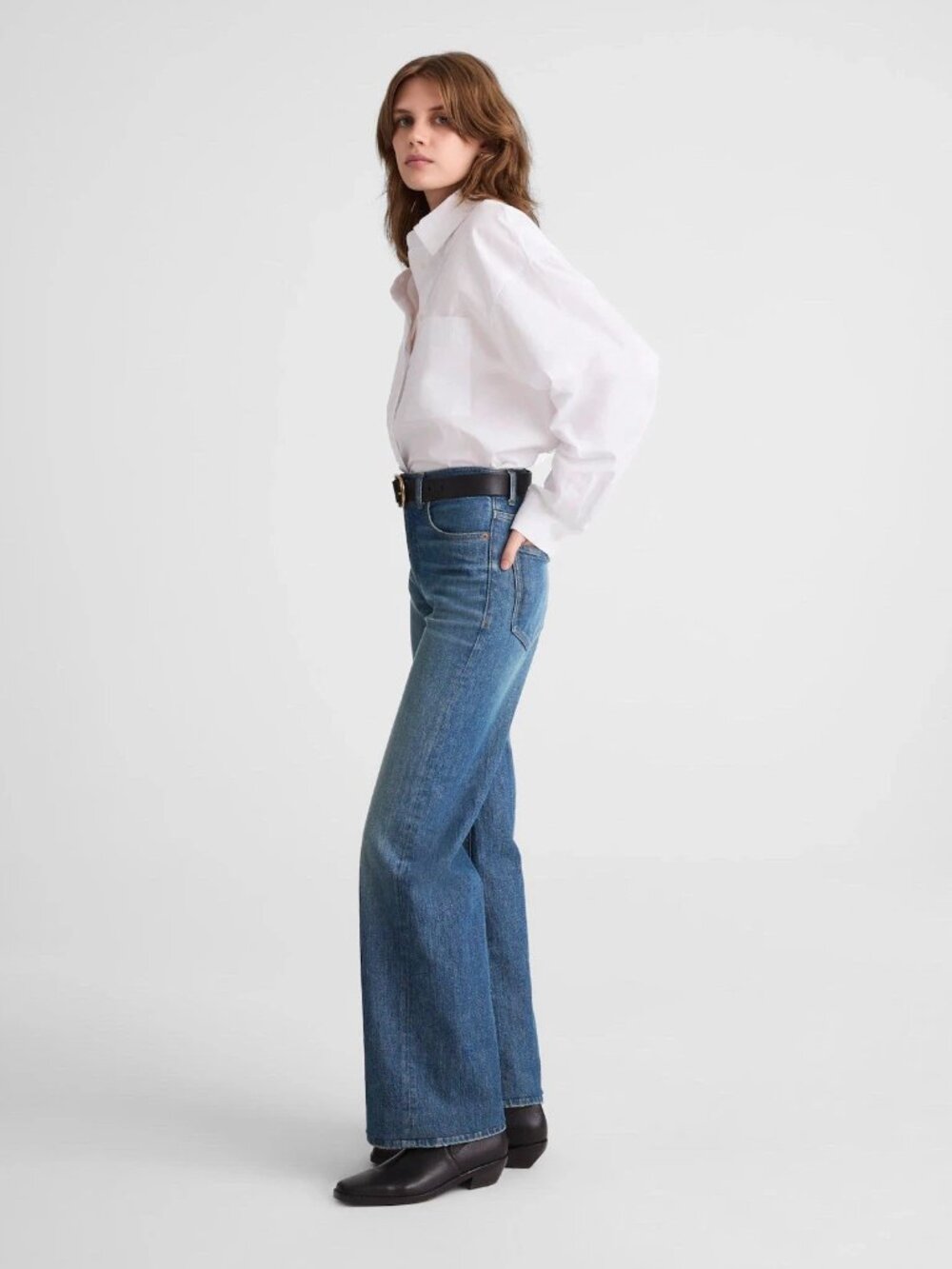 Madewell Blue Harvey Wash Perfect Vintage Wide-Leg Jeans 31 Tall NWT - Picture 2 of 9